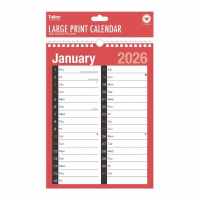 Tallon R&B Large Print A4 Calendar 2026
