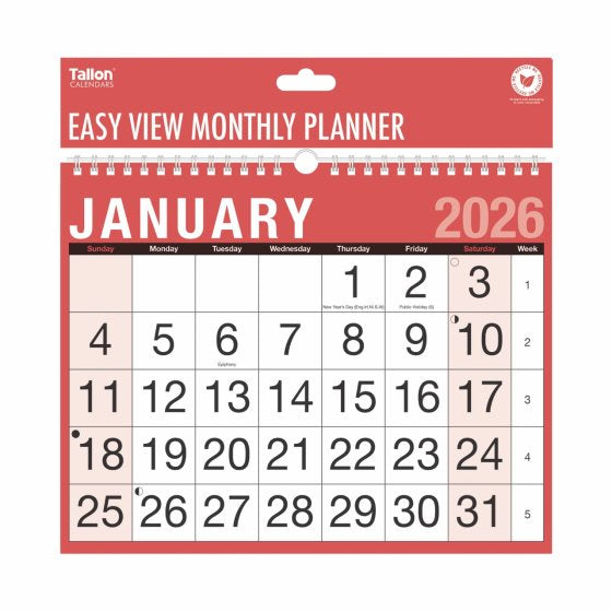 Tallon 2026 Easy View Monthly Calendar