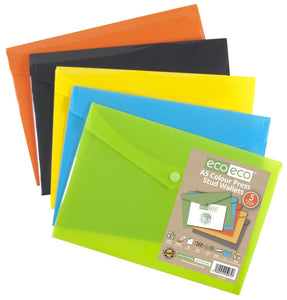Eco-Eco Press Stud Wallet A5 50% Recycled Assorted Colours x 5