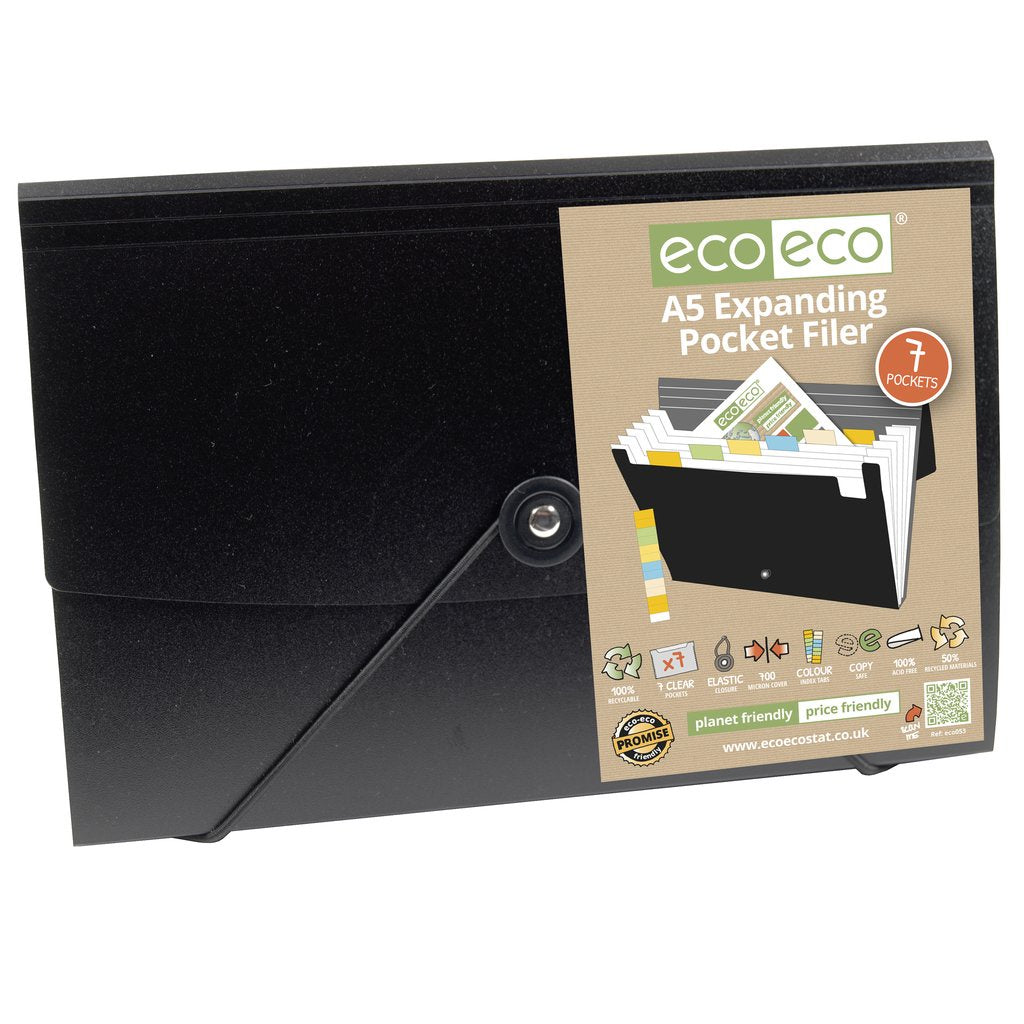 Eco-Eco Expanding File A5 50% Recycled 7 Pocket Black