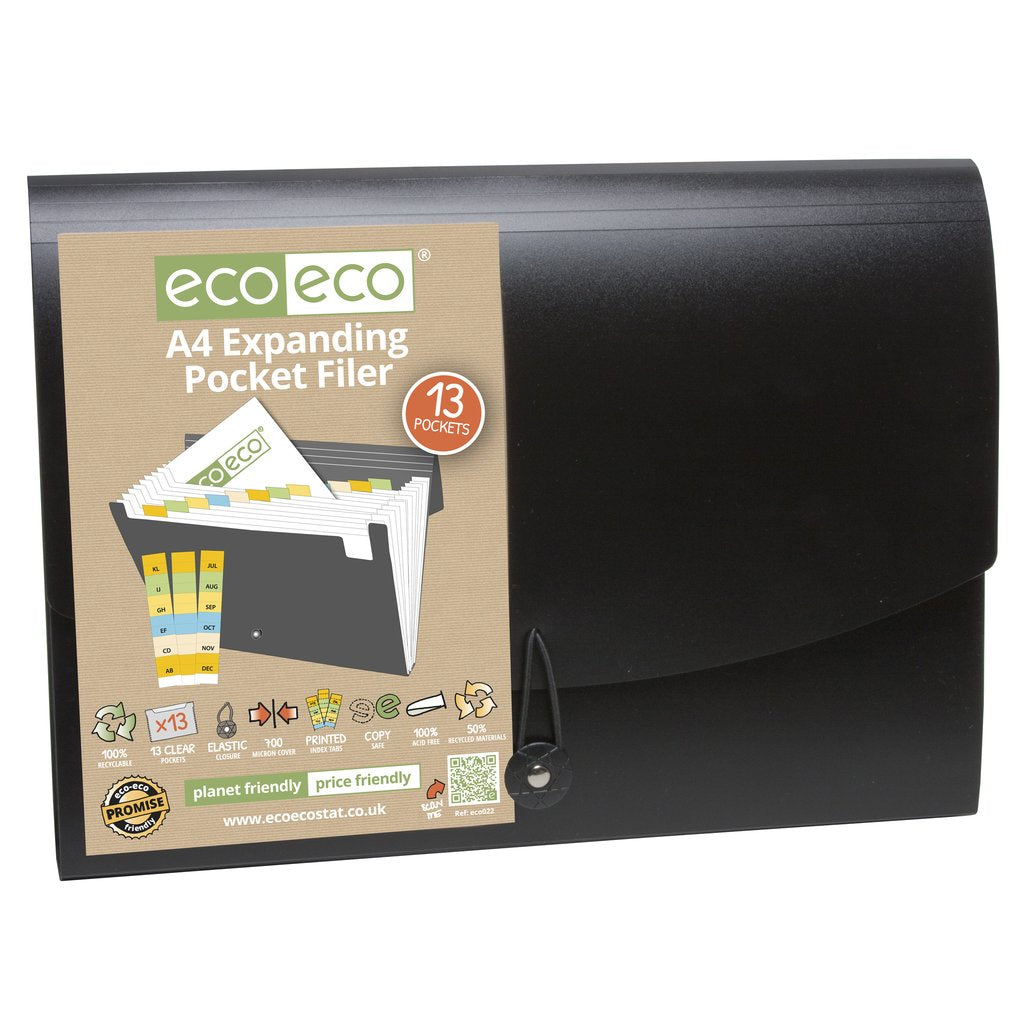 Eco-Eco Black Expanding File A4 50% Recycled 13 Pockets