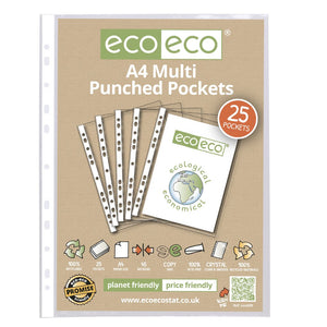 Eco-Eco Multi Punched Pockets A4 100% Recycled Pack 25