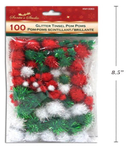 100 Glitter Tinsel Pom Poms