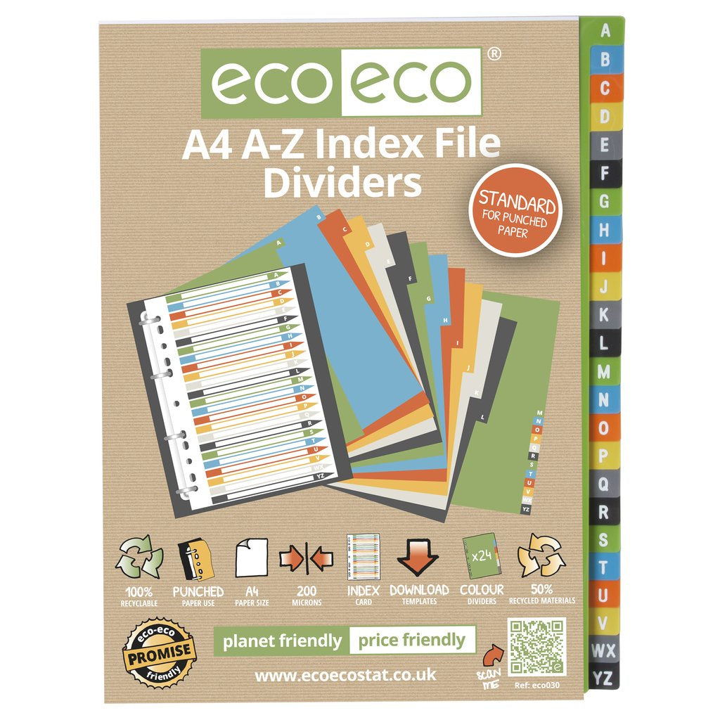 Eco-Eco A-Z Index File Dividers A4 Set 24 - 200 Microns
