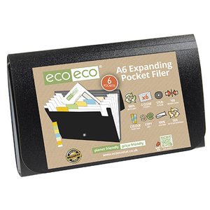 Eco-Eco Black Expanding File 6 Pocket A6 50% Recycled