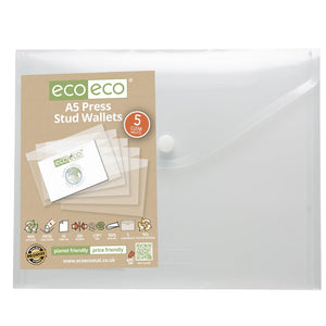 Eco-Eco A5 Clear Press Stud Wallets 95% Recycled x 5
