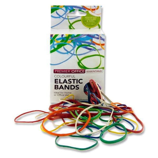 Premier Office 100g Box Coloured Elastic Bands Asst Sizes