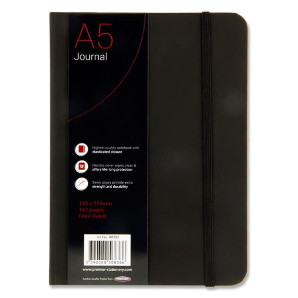 Concept A5 192pg Black Journal Ruled W/elastic