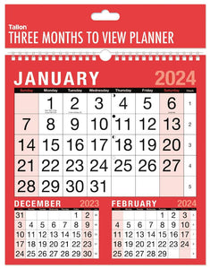 Tallon 2024 3 Month to View Calendar