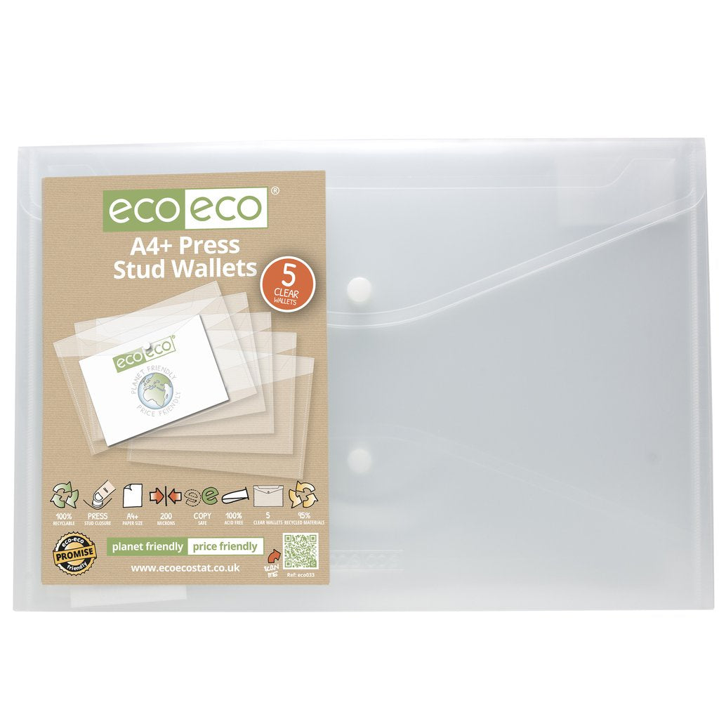 Eco-Eco Press Stud Wallets A4 + 95% Recycled x 5