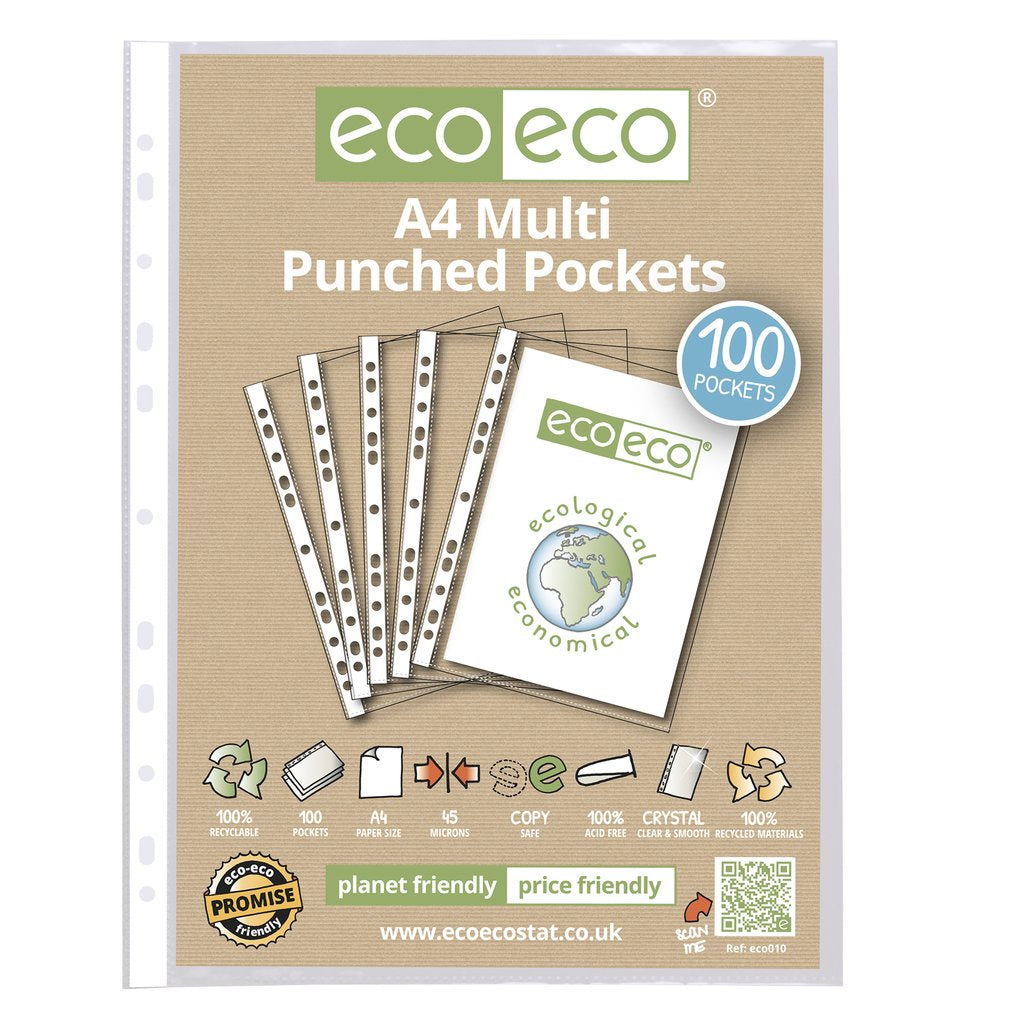 Eco-Eco Multi Punched Pockets A4 100% Recycled Pack 100