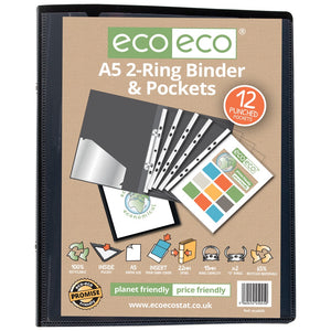 EcoEco A5 2 O Ring Binder with 12 Punched Pockets
