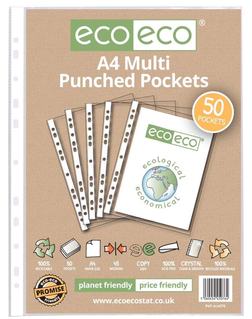 Eco-Eco A4 Multi Punched Pockets Pack of 50