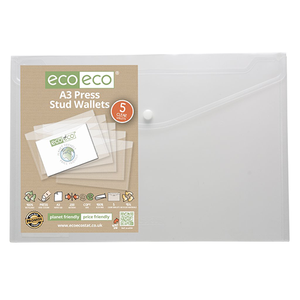 Eco-Eco Clear Press Stud Wallets A3 95% Recycled x 5